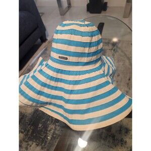 Calvin Klein Womens Wide Brim Sun Hat Blue & White Stripe Beach Vacation